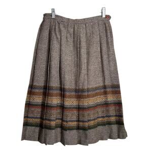 Vintage Sears Skirt Women 10P Brown Midi Wool Blend Pleated Academia